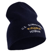 Golden Dolphin US Submarine Veteran Symbol Embroidered Heavyweight Classic Knit Short Beanie - Navy OSFM