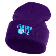 Game On Embroidered 12" Cuffed Knit Long Beanie - Purple OSFM