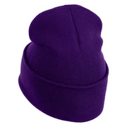 Game On Embroidered 12" Cuffed Knit Long Beanie - Purple OSFM