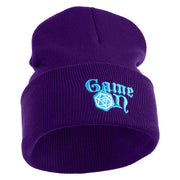 Game On Embroidered 12" Cuffed Knit Long Beanie - Purple OSFM