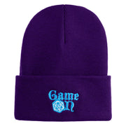 Game On Embroidered 12" Cuffed Knit Long Beanie - Purple OSFM