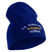 Golden Dolphin US Submarine Veteran Symbol Embroidered Heavyweight Classic Knit Short Beanie - Royal OSFM