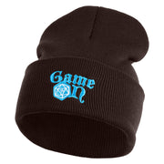Game On Embroidered 12" Cuffed Knit Long Beanie - Brown OSFM