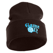 Game On Embroidered 12" Cuffed Knit Long Beanie - Brown OSFM