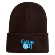 Game On Embroidered 12" Cuffed Knit Long Beanie - Brown OSFM