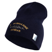 US Submarine Veteran Symbol Embroidered Heavyweight Classic Knit Short Beanie - Navy OSFM