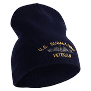 US Submarine Veteran Symbol Embroidered Heavyweight Classic Knit Short Beanie - Navy OSFM