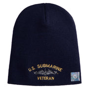 US Submarine Veteran Symbol Embroidered Heavyweight Classic Knit Short Beanie - Navy OSFM