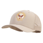 Licensed US Navy Circle Emblem Embroidered Retro Trucker Cap - Khaki OSFM