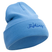 Made in USA Stylish Fishing 12 Inch Solid Knit Cuff Long Beanie - Carolina-Blue OSFM