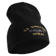 US Submarine Veteran Symbol Embroidered Heavyweight Classic Knit Short Beanie - Black OSFM