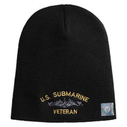 US Submarine Veteran Symbol Embroidered Heavyweight Classic Knit Short Beanie - Black OSFM