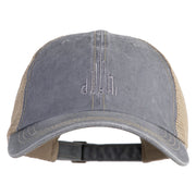 Dubai Skyline Embroidered Pigment Dyed Mesh Cap - Grey-Khaki OSFM