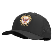 Licensed US Navy Circle Emblem Embroidered Retro Trucker Cap - Black OSFM