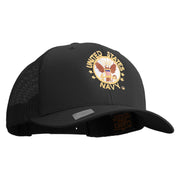 Licensed US Navy Circle Emblem Embroidered Retro Trucker Cap - Black OSFM