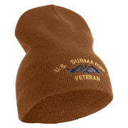 US Submarine Veteran Symbol Embroidered Heavyweight Classic Knit Short Beanie - Caramel OSFM