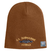 US Submarine Veteran Symbol Embroidered Heavyweight Classic Knit Short Beanie - Caramel OSFM