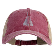 Dubai Skyline Embroidered Pigment Dyed Mesh Cap - Wine-Khaki OSFM