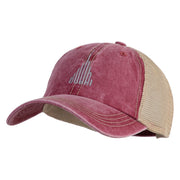 Dubai Skyline Embroidered Pigment Dyed Mesh Cap - Wine-Khaki OSFM