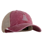 Dubai Skyline Embroidered Pigment Dyed Mesh Cap - Wine-Khaki OSFM