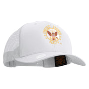 Licensed US Navy Circle Emblem Embroidered Retro Trucker Cap - White OSFM