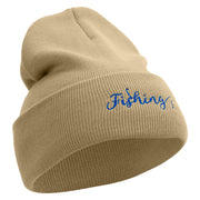 Made in USA Stylish Fishing 12 Inch Solid Knit Cuff Long Beanie - Cream OSFM