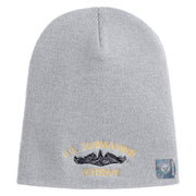 US Submarine Veteran Symbol Embroidered Heavyweight Classic Knit Short Beanie - Heather-Grey OSFM