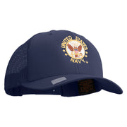 Licensed US Navy Circle Emblem Embroidered Retro Trucker Cap - Navy OSFM