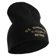 US Submarine Retired Symbol Embroidered Heavyweight Classic Knit Short Beanie - Black OSFM