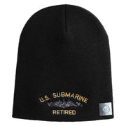 US Submarine Retired Symbol Embroidered Heavyweight Classic Knit Short Beanie - Black OSFM