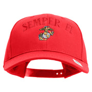 US Marine Semper Fidelis Design Embroidered 6 Panel Structured Cotton Twill Cap Made in USA - Red OSFM