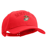 US Marine Semper Fidelis Design Embroidered 6 Panel Structured Cotton Twill Cap Made in USA - Red OSFM