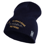 US Submarine Retired Symbol Embroidered Heavyweight Classic Knit Short Beanie - Navy OSFM