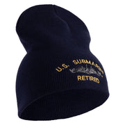 US Submarine Retired Symbol Embroidered Heavyweight Classic Knit Short Beanie - Navy OSFM