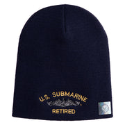 US Submarine Retired Symbol Embroidered Heavyweight Classic Knit Short Beanie - Navy OSFM