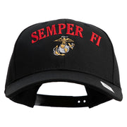 US Marine Semper Fidelis Design Embroidered 6 Panel Structured Cotton Twill Cap Made in USA - Black OSFM