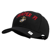 US Marine Semper Fidelis Design Embroidered 6 Panel Structured Cotton Twill Cap Made in USA - Black OSFM