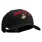 US Marine Semper Fidelis Design Embroidered 6 Panel Structured Cotton Twill Cap Made in USA - Black OSFM
