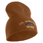 US Submarine Retired Symbol Embroidered Heavyweight Classic Knit Short Beanie - Caramel OSFM