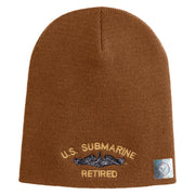 US Submarine Retired Symbol Embroidered Heavyweight Classic Knit Short Beanie - Caramel OSFM