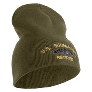 US Submarine Retired Symbol Embroidered Heavyweight Classic Knit Short Beanie - Olive OSFM