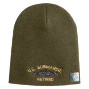 US Submarine Retired Symbol Embroidered Heavyweight Classic Knit Short Beanie - Olive OSFM