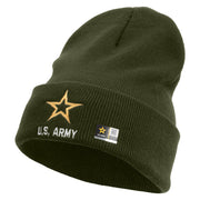 Licensed Star US Army Embroidered 12 Inch Long Knitted Beanie - Olive OSFM
