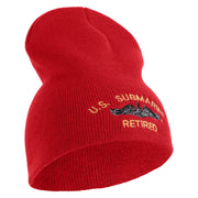 US Submarine Retired Symbol Embroidered Heavyweight Classic Knit Short Beanie - Red OSFM