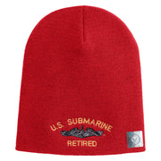 US Submarine Retired Symbol Embroidered Heavyweight Classic Knit Short Beanie - Red OSFM