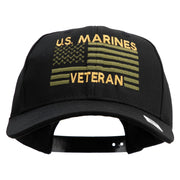 US Marines Veteran Flag Design Embroidered 6 Panel Structured Cotton Twill Cap Made in USA - Black OSFM