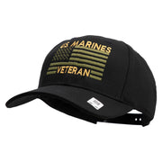 US Marines Veteran Flag Design Embroidered 6 Panel Structured Cotton Twill Cap Made in USA - Black OSFM