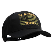 US Marines Veteran Flag Design Embroidered 6 Panel Structured Cotton Twill Cap Made in USA - Black OSFM