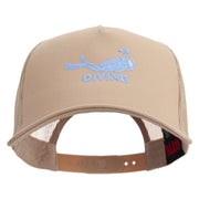 Diving in the Sea Logo Embroidered Twill 5 panel Mesh Back Cap - Khaki OSFM