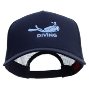 Diving in the Sea Logo Embroidered Twill 5 panel Mesh Back Cap - Navy OSFM